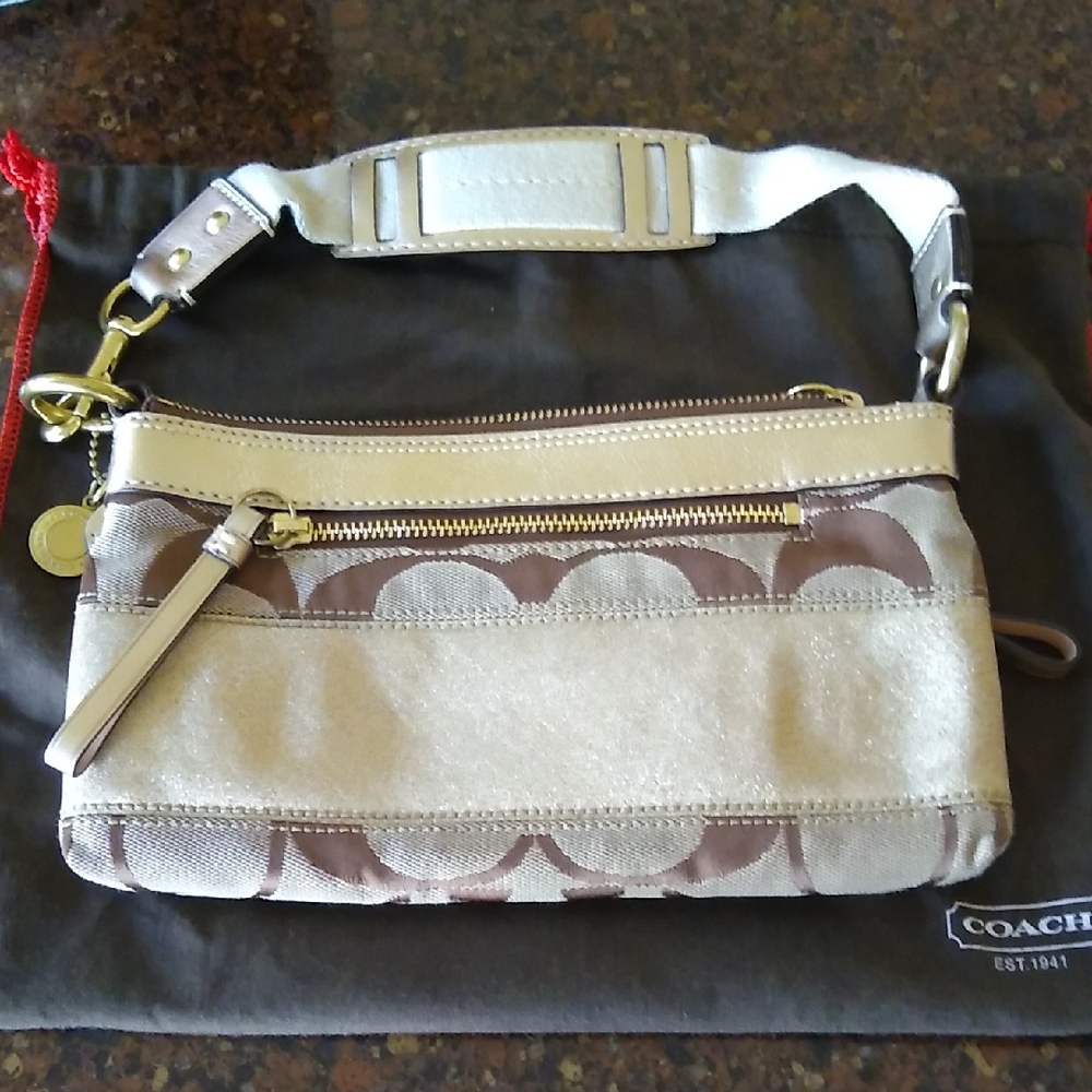 Coach Tan and Brown Shoulder Bag with Signature Monogram Never Used!